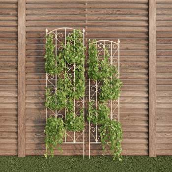 Set of 2 Garden Trellises - For Climbing and Potted Plants - Decorative Scroll Metal Panels with 7.75-Inch Stakes by Pure Garden (White)