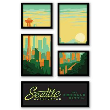 Americanflat Seattle Andy Gregg 5 Piece Grid Wall Art Room Decor Set - Vintage Modern Home Decor Wall Prints
