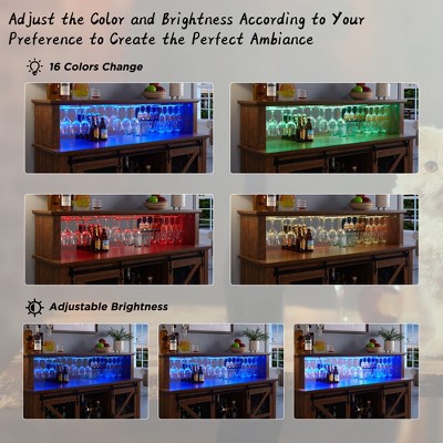 Rustic Brown 55" Farmhouse Coffee Bar Cabinet with LED Lights