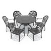 7-Piece Cast Aluminum Outdoor Dining Set with Brown Cushions, Round Table & Stackable Chairs - for Patio, Backyard - 4 of 4