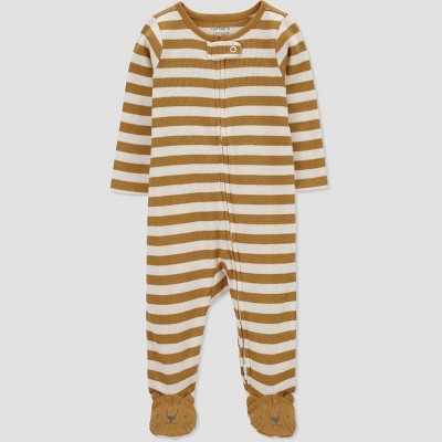 Image of Carter's Just One You®️ Baby Boys' Striped Lion Footed Pajama - Brown/White 6M