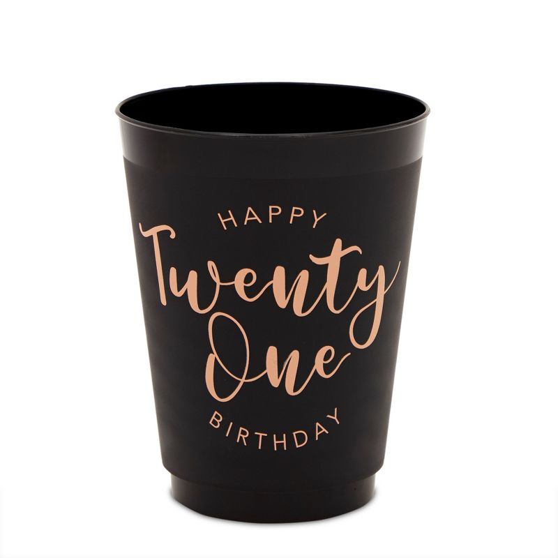 Sparkle and Bash 16 Pack Twenty One Plastic Tumblers Cups 16 oz for 21st Birthday Party Supplies, Black & Gold, 5 of 7