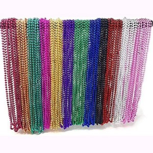 4E's Novelty Mardi Gras Beads Bulk (144 Pcs) - 33" 6mm Metallic Necklaces, 12 Colors, Masquerade New Orleans Party Favors for Adults & Kids - 1 of 4