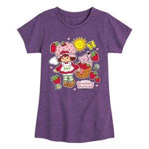 Girls' - Strawberry Shortcake - Vintage Stickers Style Fitted Short Sleeve Graphic T-Shirt - 1 of 4