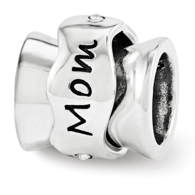 Black Bow Jewelry Sterling Silver and Crystal Mom I Love You Spinner Bead Charm