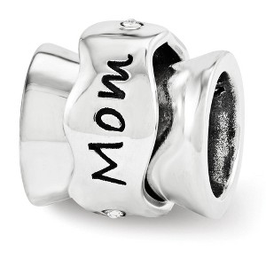 Black Bow Jewelry Sterling Silver and Crystal Mom I Love You Spinner Bead Charm - 1 of 4