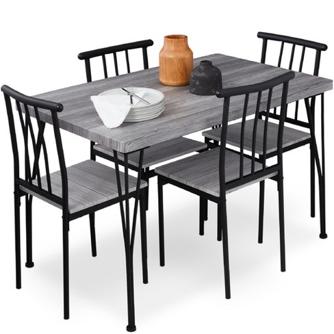 5-Piece Metal and Wood Indoor Modern Rectangular Dining Table Furnitur