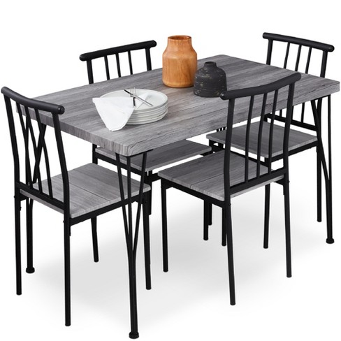 5-Piece Dining Room Table Set, Compact Wooden Kitchen Table and 4 Chairs  with Metal Legs Dinette Sets, Industrial Style Kitchen Table and Chairs for