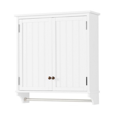 White Wood Wall Mounted Bathroom Storage Cabinet with Towel Rod
