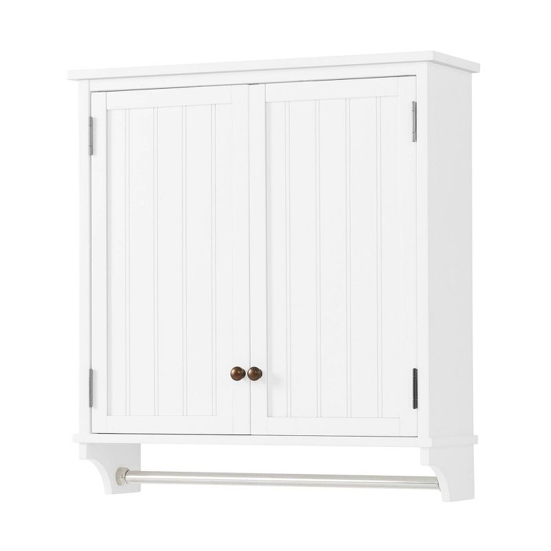 Dover Wall Mounted Bathroom Storage Cabinet with Two Doors and Towel Rod White - Alaterre Furniture, 4 of 9