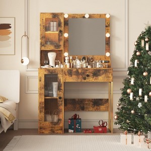 Vanity Desk with Mirror, Charging Station, Drawers, Glass Door Storage, Modern Makeup Dressing Table for Bedroom - 1 of 4