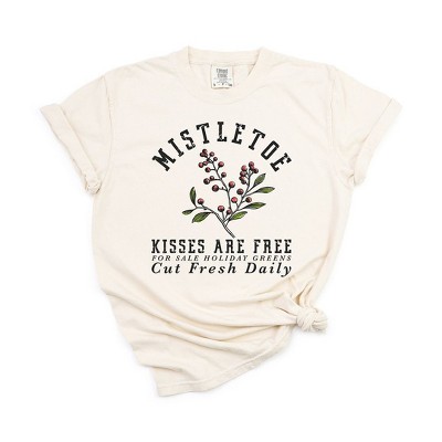 Simply Sage Market Women's Mistletoe Kisses Are Free  Short Sleeve Garment Dyed Tee