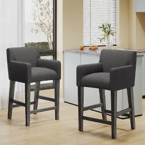 Lyngins Contemporary 26" H Counter Height Bar Stool with Rounded Armrests, Upholstered Counter Stools with Solid Rubberwood H-Frame Base - 1 of 4