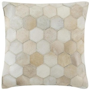 Tiled Cowhide Pillow - White - 18"X18" - Safavieh - 1 of 3