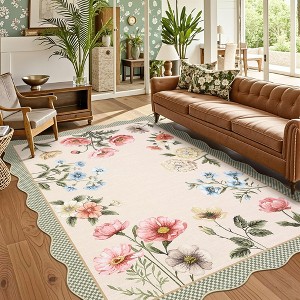 Farmhouse Washable Rug Floral Living Room Rug with Non Slip Rubber Backing, Foldable Floor Mats - 1 of 4