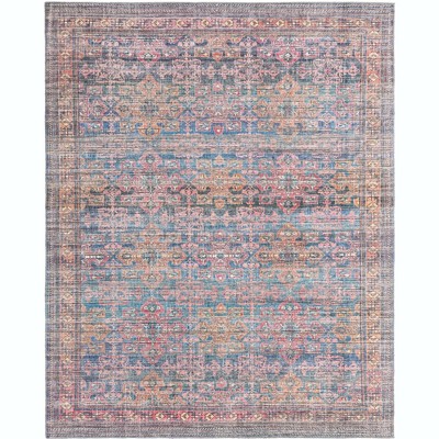 Blue Rectangular 8' x 10' Washable Synthetic Area Rug
