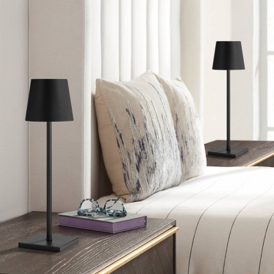 Set of 2 Matte Black Metal Cordless Accent Table Lamps