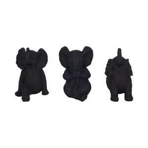 Sagebrook Home Set of 3 Yoga Elephant Figurines - Classic Polyresin Sculpture of Yoga Posed Eleplants - Home, Office, Yoga - 1 of 4