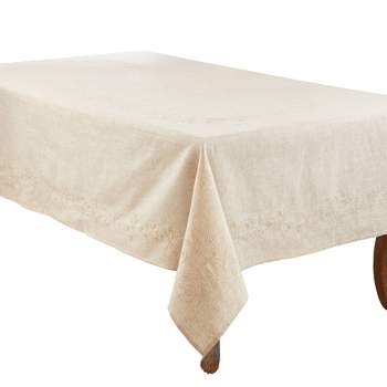Embroidered Swirl Design Simple Natural Linen Blend Tablecloth - Saro Lifestyle