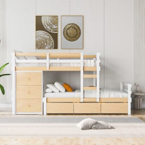 VYNXARIA Twin over Twin Loft Bunk Bed with Drawers and Ladder, Natural - 1 of 4