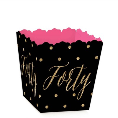 Big Dot of Happiness Chic 40th Birthday - Pink, Black and Gold - Party Mini Favor Boxes - Birthday Party Treat Candy Boxes - Set of 12