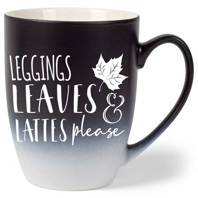 Elanze Designs Leggings Leaves & Lattes Please Two Toned Ombre Matte Black and White 12 ounce Ceramic Stoneware Coffee Cup Mug