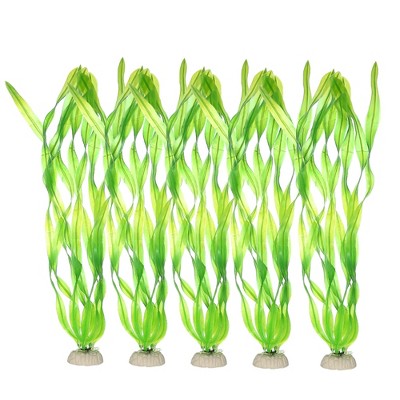 Unique Bargains Plastic Water Plants Aquarium Fish Tank Decorations Artificial Plants Grass Green 14.17" 5 Pcs