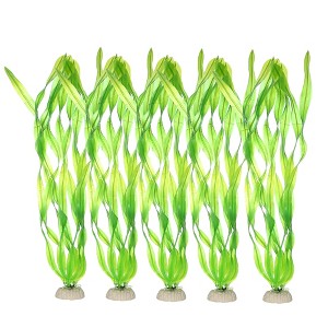 Unique Bargains Plastic Water Plants Aquarium Fish Tank Decorations Artificial Plants Grass Green 14.17" 5 Pcs - 1 of 4