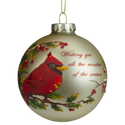 Northlight Gold And Red Cardinal Perched On A Holly Berry Branch Glass ...