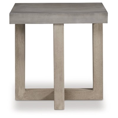 Lockthorne Contemporary Gray Stone and Wood Square End Table