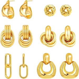 6 Pairs 14K Gold Geometric Knot Earrings Set, Huggie Drop Dangle Earrings for Women Gifts - 1 of 4