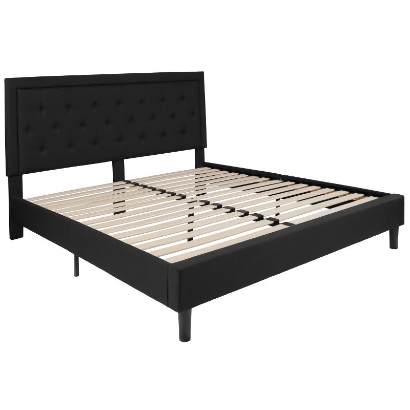 Flash Furniture Roxbury King Size Tufted Upholstered Platform Bed in Black Fabric, 1 of 11