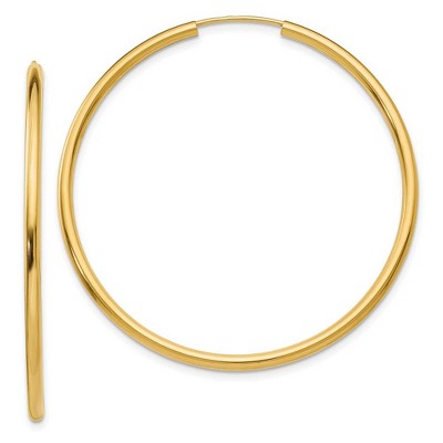 Black Bow Jewelry 2mm x 45mm 14k Yellow Gold Polished Round Endless Hoop Earrings