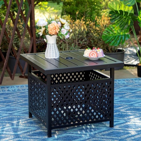 Square outdoor dining table with umbrella hole hot sale