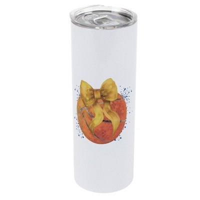 Elanze Designs 20 Ounce Stainless Steel On the Go Travel Tumbler With Push Top Lid, Basketball With Gold Bow