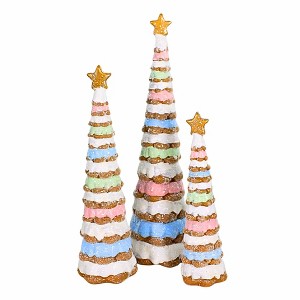 Roman 9.0 Inch Frosted Gingerbread Tree Set Christmas Decorative Tree Set , Christmas Decor Pastel Tiered Trees (3PC) - 1 of 4