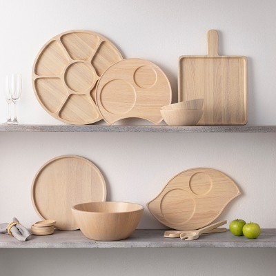 Blonde Rubber Wood Round Compartment Platter, 16"