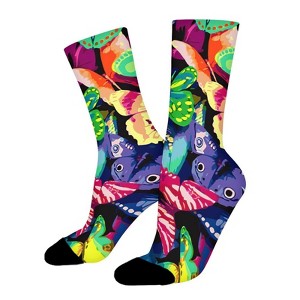 Colorful Butterfly Women Printed Crew Socks Funny Funky Socks Soft Polyester Novelty Gifts for Artists Men - 1 of 1