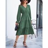 Women's Casual Wrap V Neck Midi Dress Long Sleeve Smocked Waist Tiered A Line Pleated Flowy Long Dress - 2 of 4