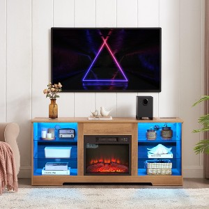 Wooakway 3D Fireplace TV Stand with LED Lights Wood with USB Charging Outlet Modern Television Table Center for TV - 1 of 4