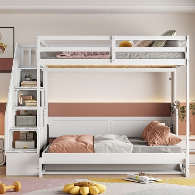 Full Size Murphy Bed With Hydraulic Lift & Desk Design, Murphy Bed, Storage Bed With Staircase Featuring Four Built-In Cabinets-Cuddlewood