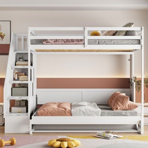 Full Size Murphy Bed With Hydraulic Lift & Desk Design, Murphy Bed, Storage Bed With Staircase Featuring Four Built-In Cabinets-Cuddlewood - 1 of 4