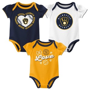 MLB Milwaukee Brewers Infant Girls' 3pk Bodysuit - 1 of 4