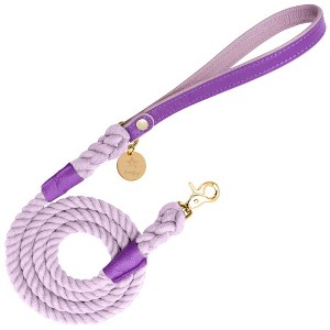 PoisePup - Luxury Pet Dog Leash - Soft Premium Italian Leather and 100% Natural Cotton Rope Leash - Lavish Lavender - 1 of 3
