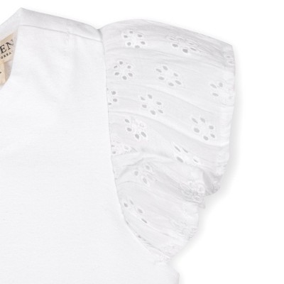 Hope & Henry Girls' Organic Knit Top with Eyelet Flutter Sleeves, White with Eyelet, X-Small — фото 5