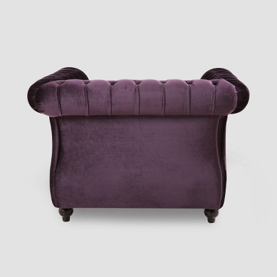 Blackberry Velvet Chesterfield Club Chair with Nailhead Accents