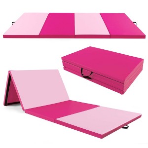 Costway 10' x 4' x 2" 4-Panel Folding Exercise Mat with Carrying Handles for Gym Yoga Black/Blue/Navy/Colorful/Pink&Blue/Pink/Light Pink/Navy - 1 of 4