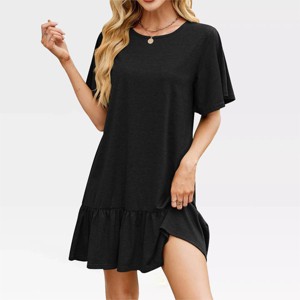 Womens Bell Sleeve T Shirt Dress Summer Shift Dress with Flounce Hem Flutter Sleeve Flowy Lounge Dress Boat Neck Short Sleeve Mini Dress - 1 of 4