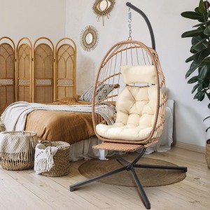 Brafab Swing Egg Chair with Stand and Footrest for Indoor Outdoor,Beige - 1 of 4