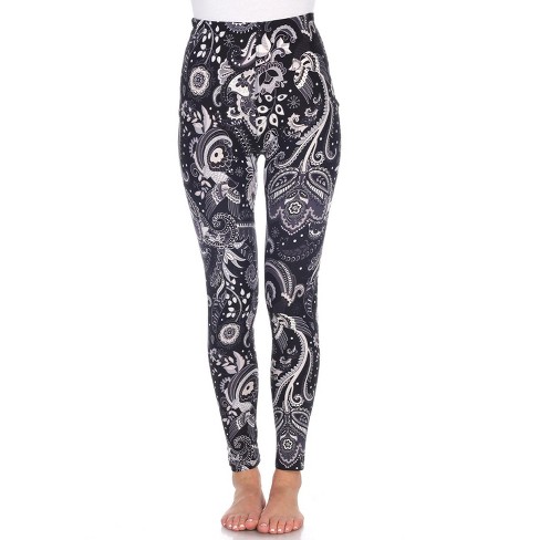 Women's One Size Fits Most Printed Leggings Black/white Paisley One ...